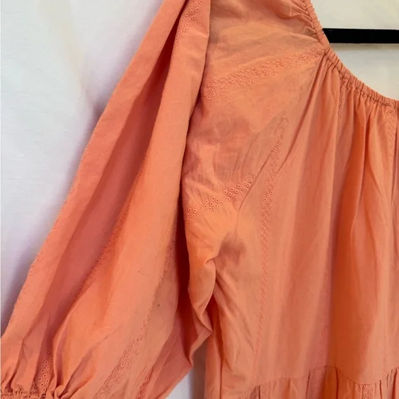 Universal Thread Peach Tiered Midi Dress with Puff Sleeves and pockets - Picture 4 of 10